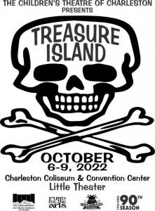 Skull graphic with promotional info for Treasure Island production by CTOC