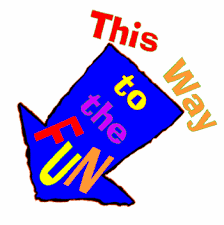 Blue arrow pointing to the left with the words "This Way to the Fun" on the arrow