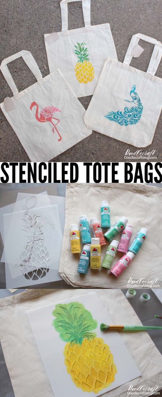 Stenciled Canvas Tote Bags