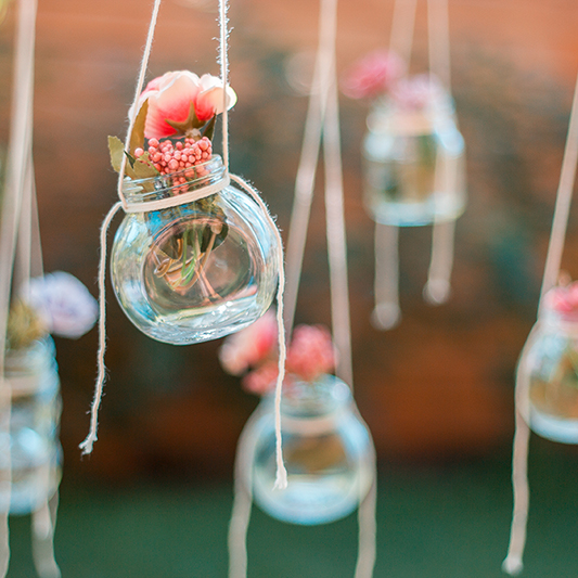 hanging jars with flowers