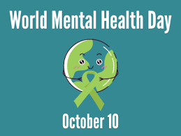 Blue background with earth entitled "World Mental Health Day October 10"