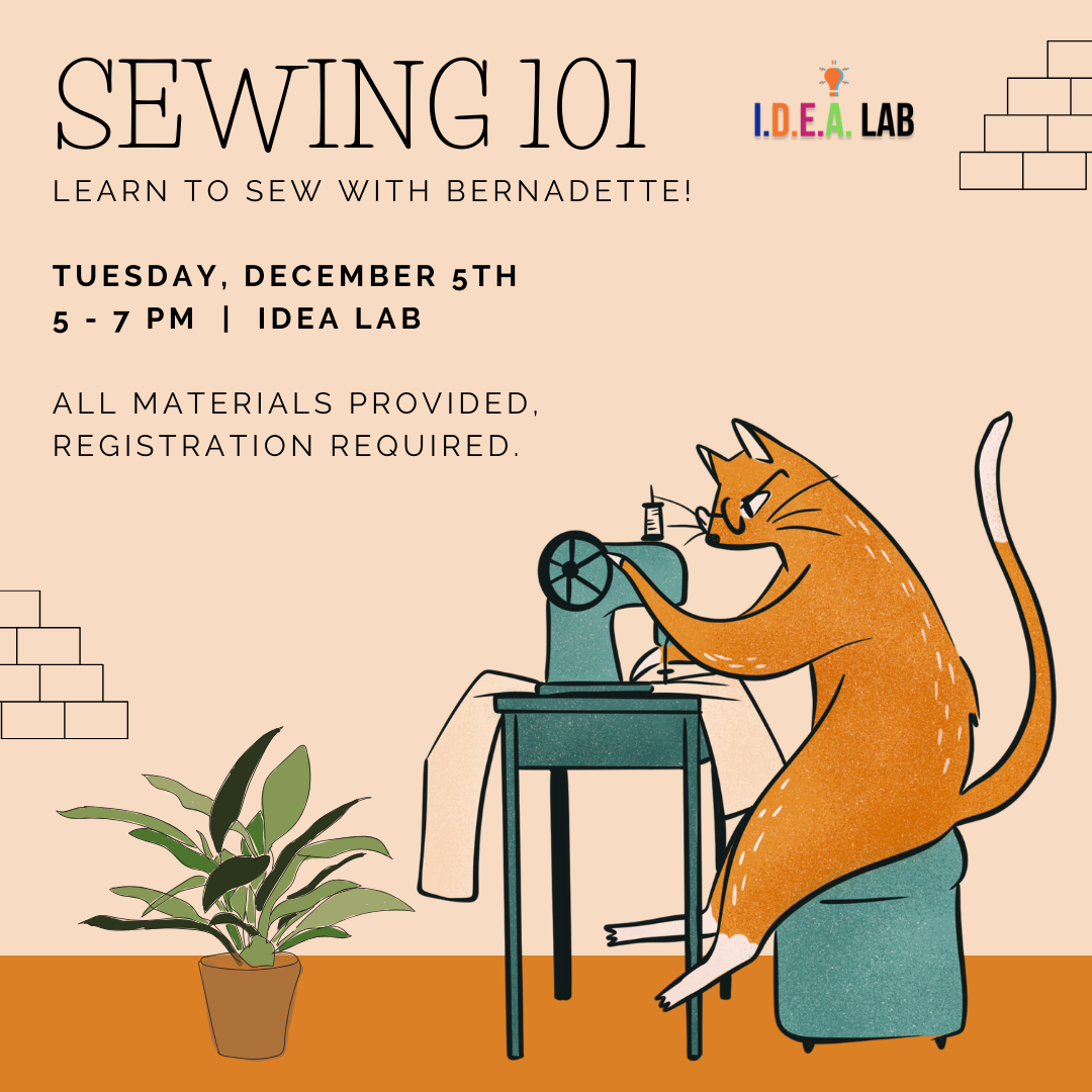 Sewing 101 with Bernadette on Tuesday, December 5th at 5 PM
