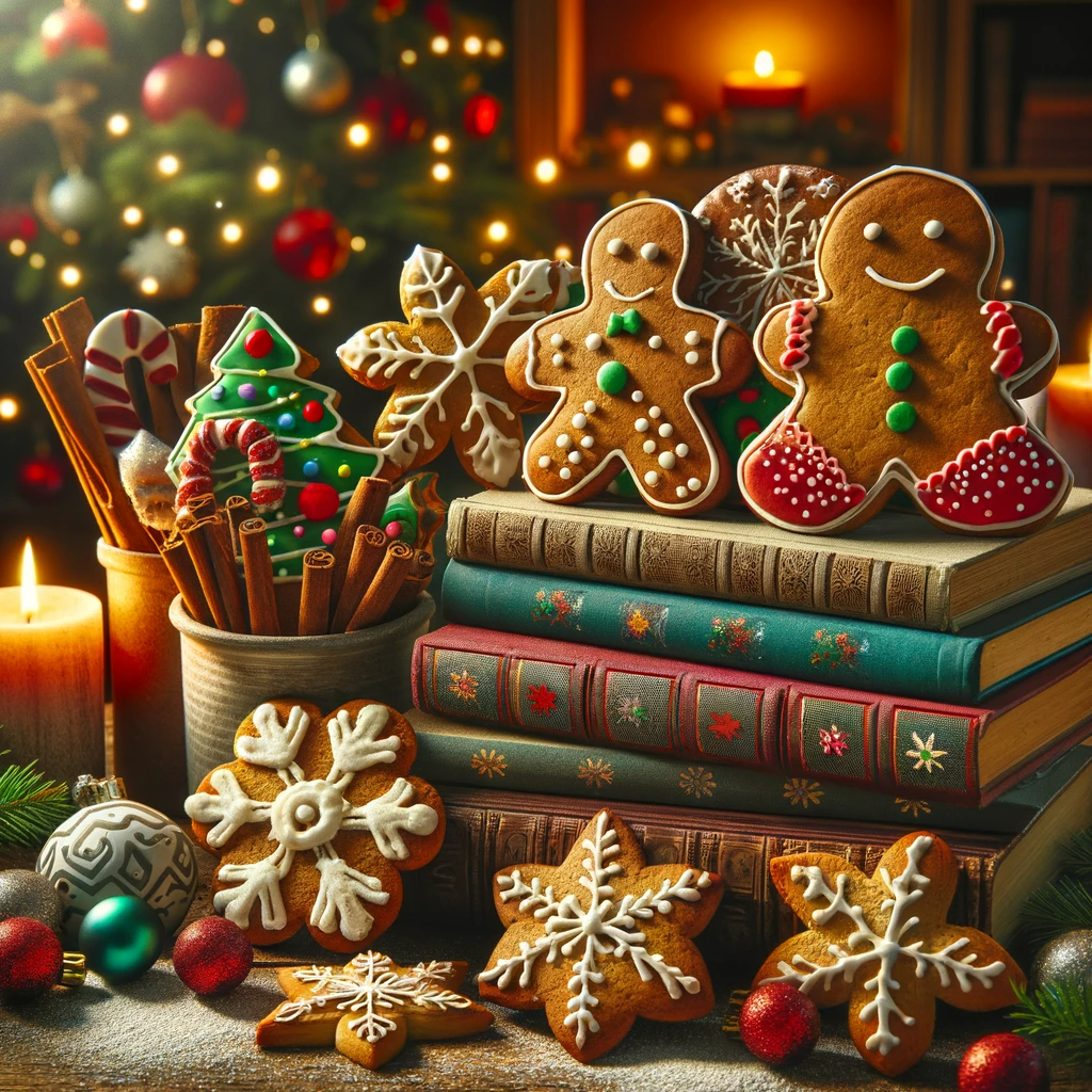 books and christmas cookies