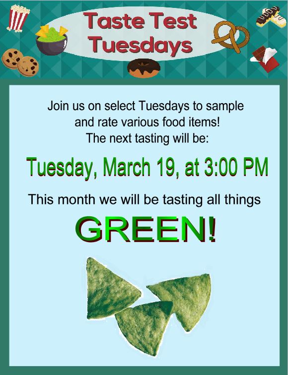 Taste Test Tuesday flyer