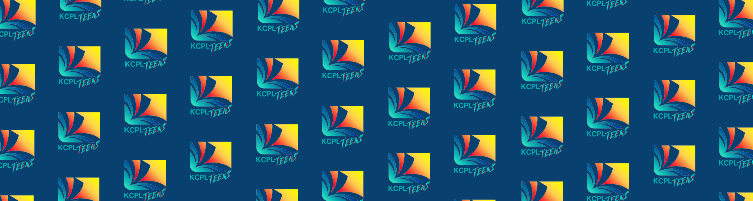 KCPL Teens logo is running in a pattern in front of a navy background.