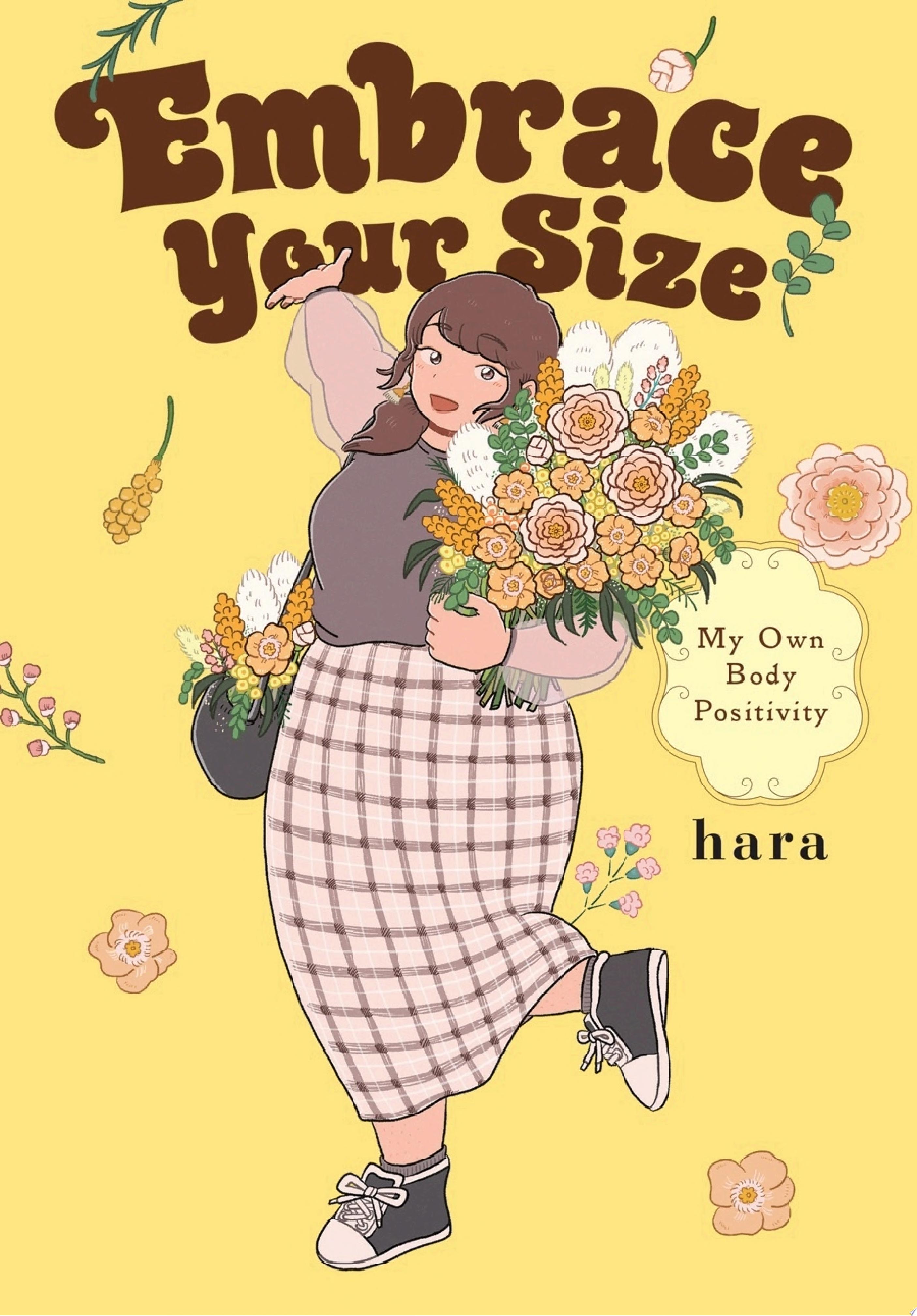 A yellow cover with an artistic depiction of a plus-sized, female-presenting individual holding a boquet of flowers.