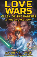 Artistic parody depiction of the Star Wars movie posters, with parents fighting in the background and a child with a lightsaber in the foreground.