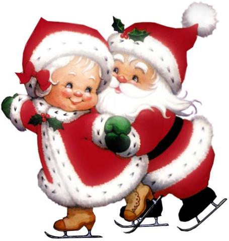 Mr. and Mrs. Santa Claus on ice skates