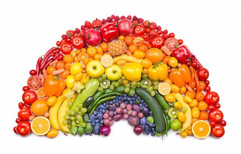 Rainbow made from fruit and vegetables 