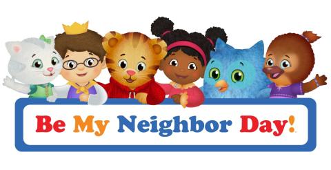 Six PBS Kids characters with words "Be My Neighbor Day"