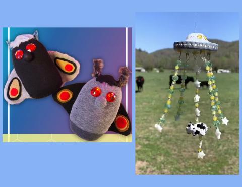 Stuffed Mothman and Beaded cow UFO