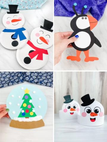 Snowmen, penguin, festive tree