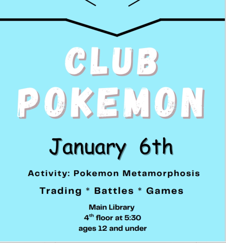 Blue & white flyer with details about Pokemon Club