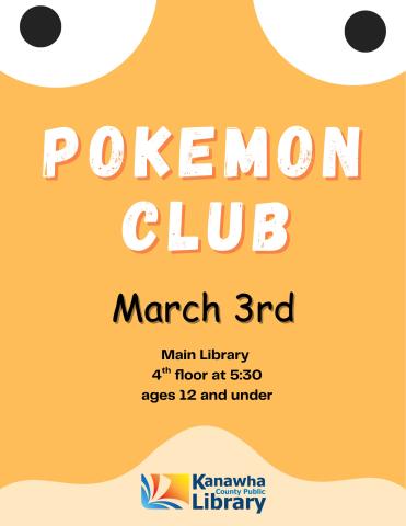 Large white eyes overlooking tan background with the words "Pokemon Club" in large white letters