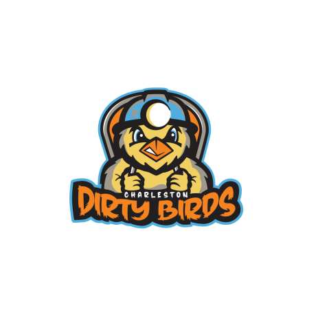 Yellow canary wearing miner's hat with words "Charleston Dirty Birds"