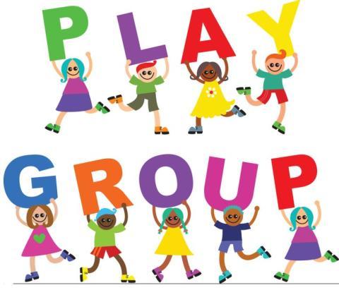 Colorful letters spellout play group; children in brightly colored clothes