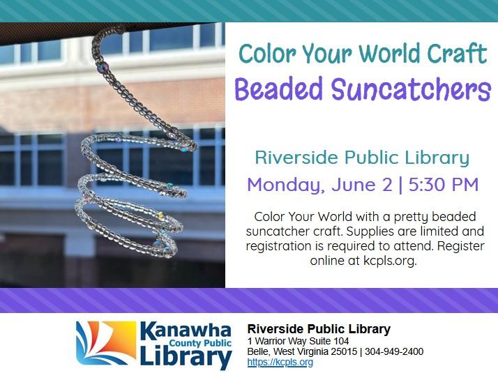 Suncatcher flyer with purple and blue text