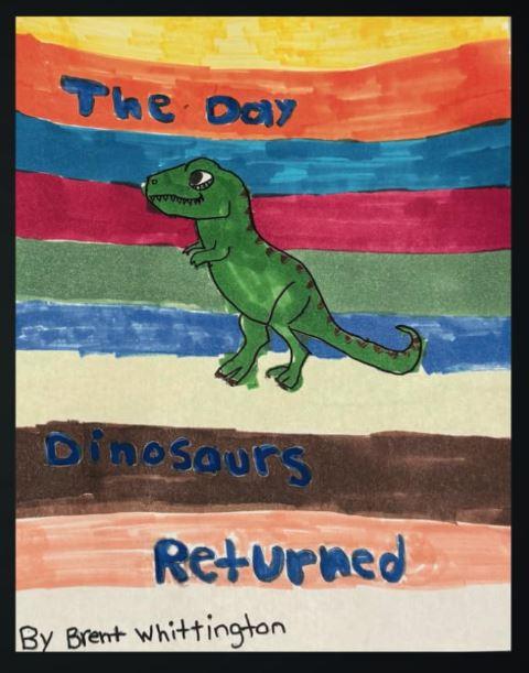 Dinosaur with Rainbow Background