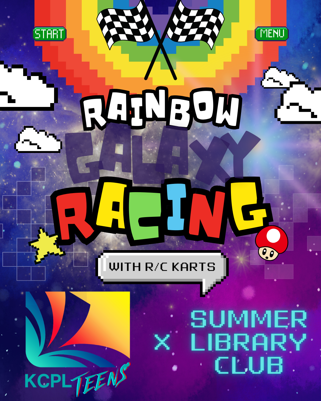 Rainbow Galaxy Racing with R/C karts. KCPL Teens x Summer Library Club.