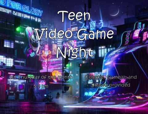 Teen Video Game Night poster with video game vibes