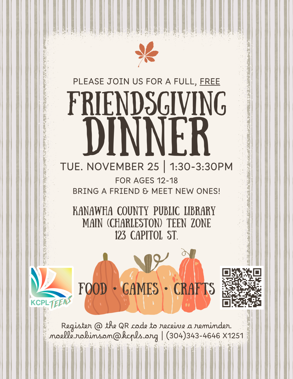 Teen Friendsgiving, Showing information found elsewhere on this page. Image of pumpkins and gourds.