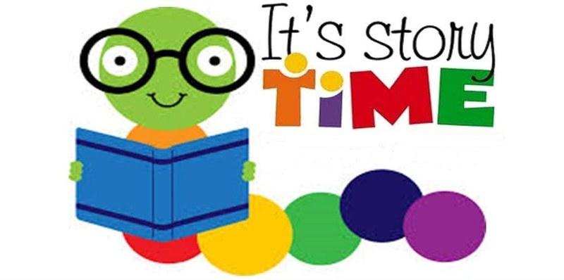A bookworm with the words "It's Story Time"