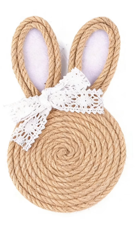 Bunny coaster made with rope and other decorations