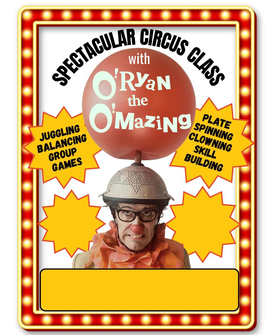 Clown with metal colander & red balloon on his head