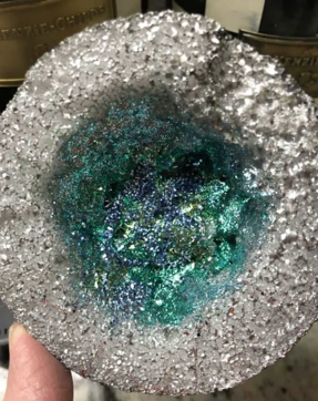 artificial geode made from foam ball, glue, and glitter